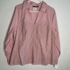 NWT Penningtons Lace Corset Style Button Up Blouse Top Women‎ Size 18 Dusty Pink
